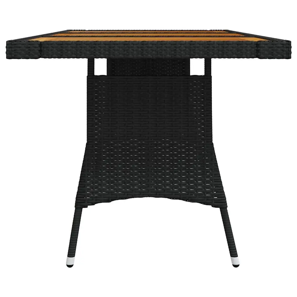Garden Dining Table Solid Acacia Wood Powder-Coated Steel 160x70x72cm Black PE Rattan