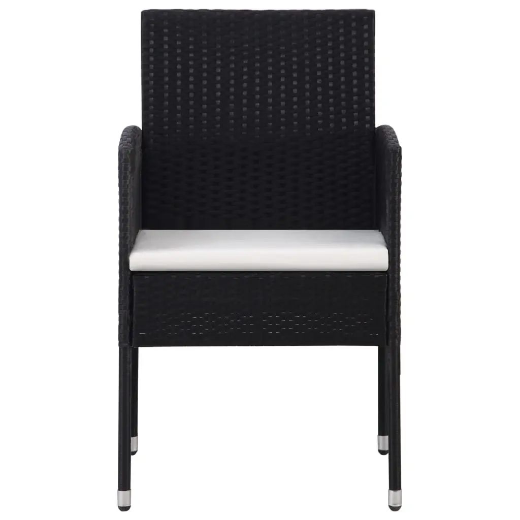 4 Piece Garden Chair Set Poly Rattan Black with Cream Cushions Outdoor Patio Furniture