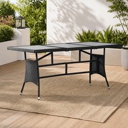 Durable Black Rattan Dining Table with Glass Top for Gardens