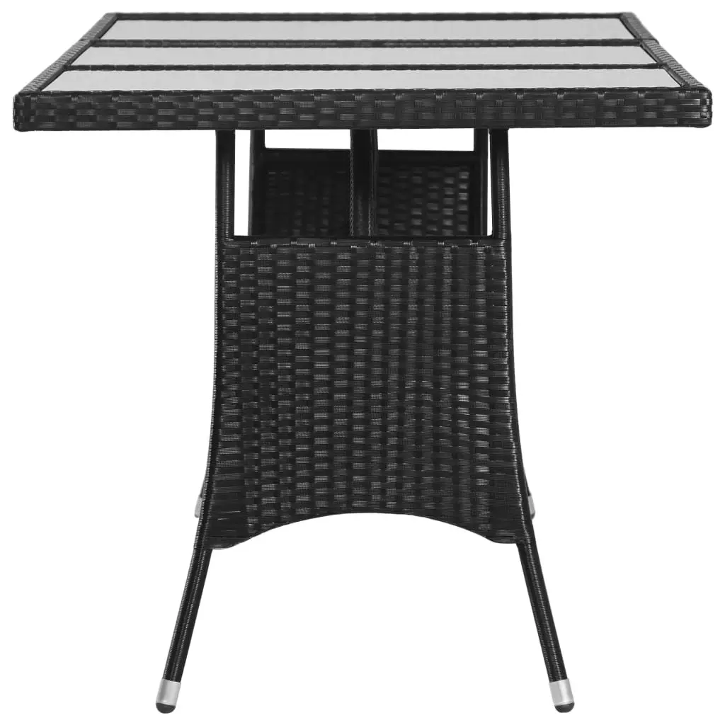 Garden Table PE Rattan Glass Top 170x80x74cm Black Outdoor Patio Furniture