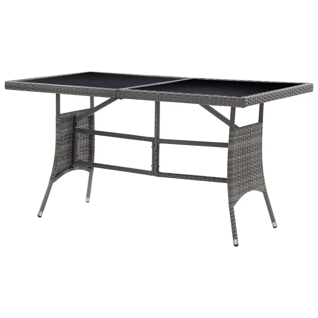 Garden Table Poly Rattan Glass Top 140x80x74cm Grey