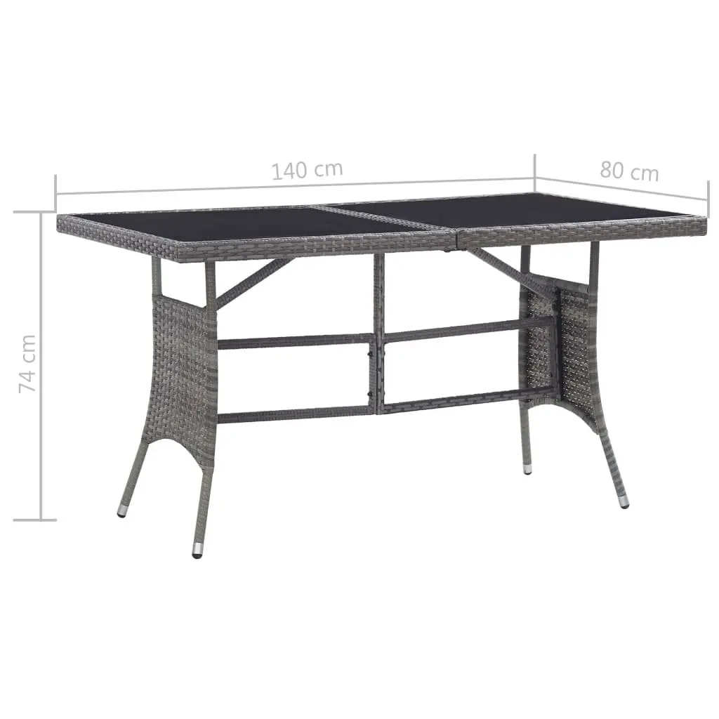 Garden Table Poly Rattan Glass Top 140x80x74cm Grey