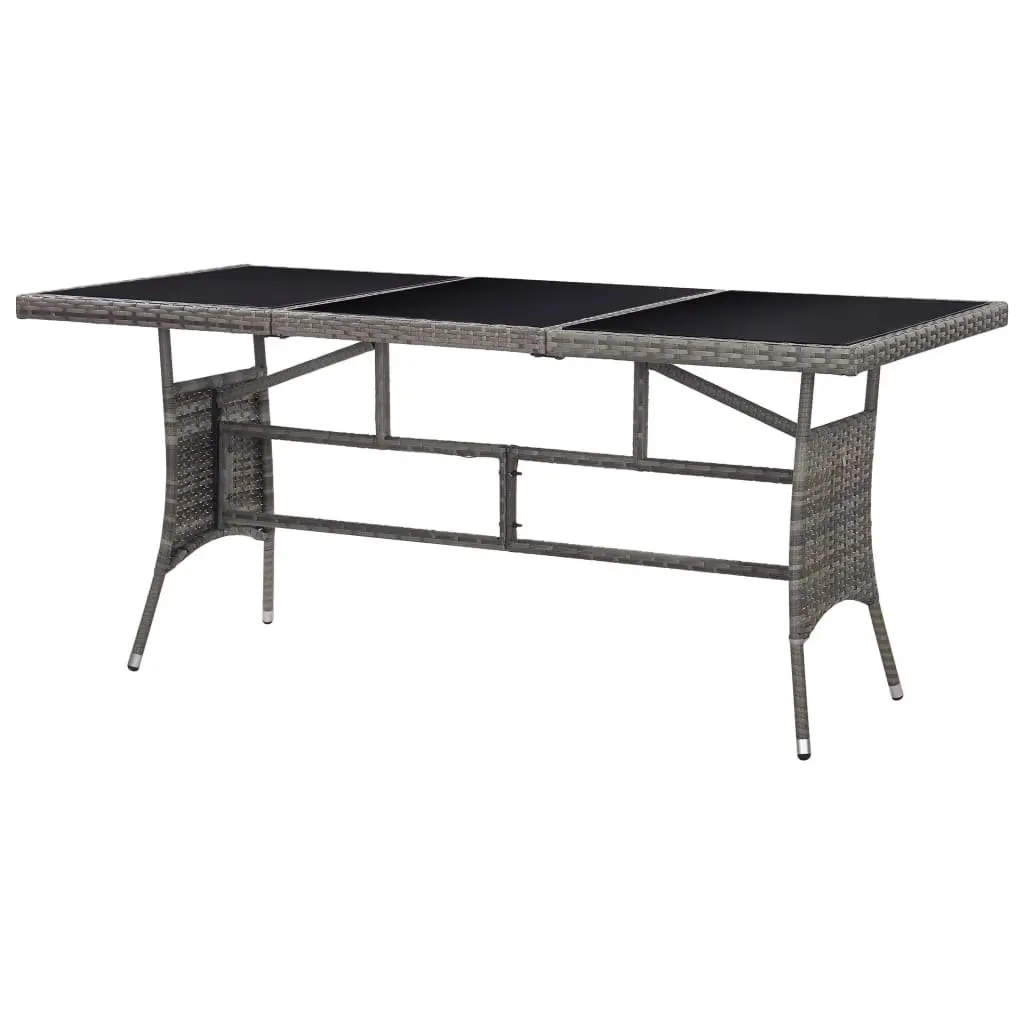 Grey Poly Rattan Garden Table Outdoor Patio Furniture Glass Top 170x80x74cm