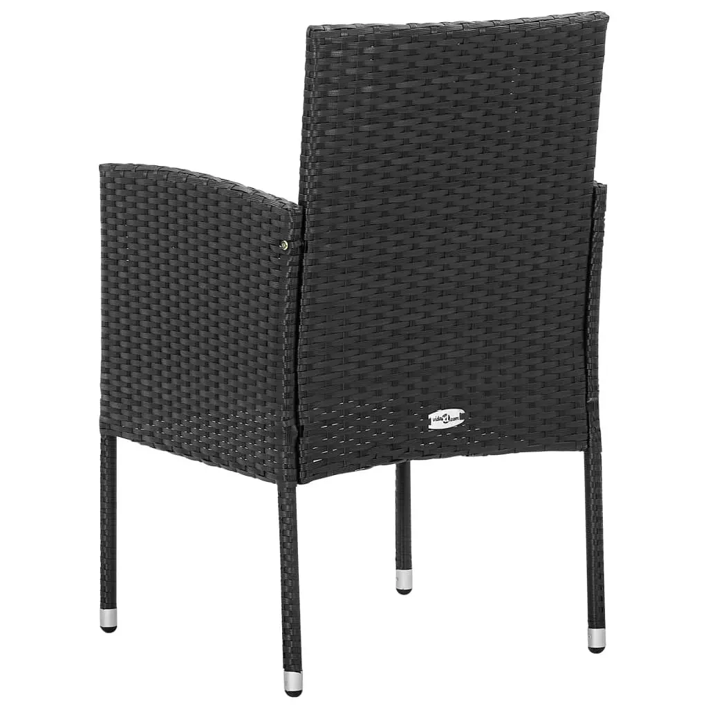 Outdoor Garden Chairs Poly Rattan Steel Frame 2 pcs Black with Cushions