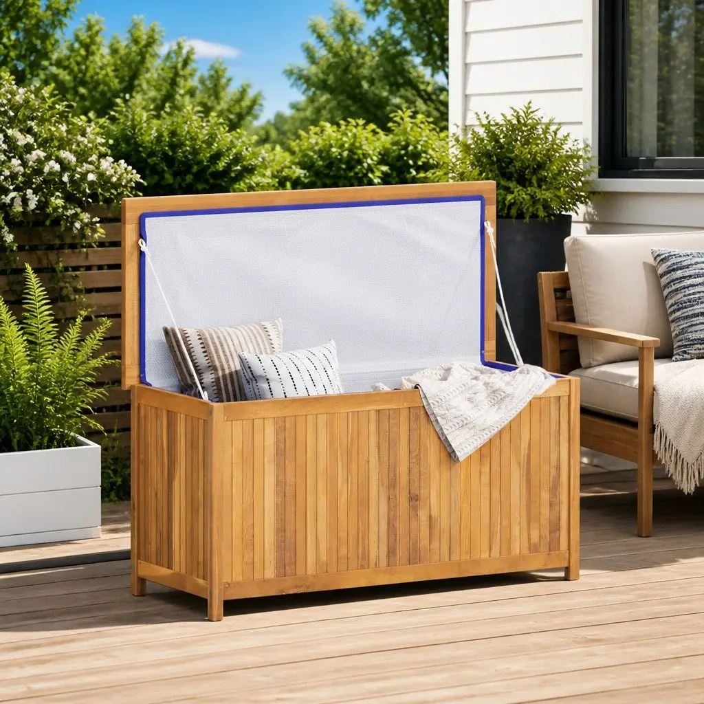 Garden Storage Box Solid Teak Wood 114x50x58 cm Brown Outdoor Deck Chest