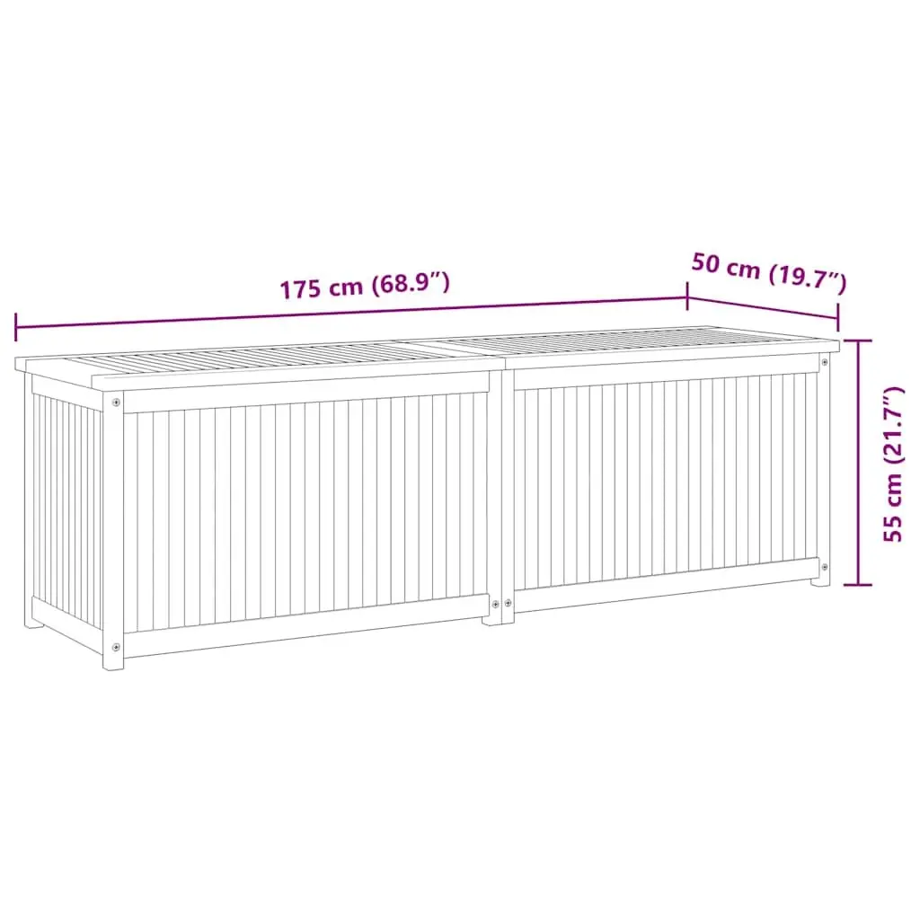 Outdoor Chest Garden Storage Box Teak Wood 175x50x55 cm Brown Easy Open Lid