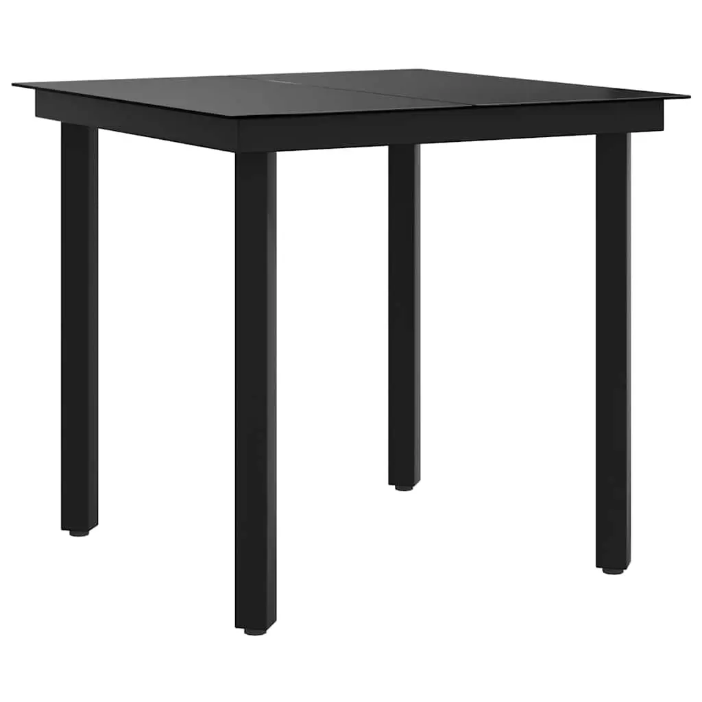 Outdoor Dining Table Steel Frame Black 80x80x74cm Minimalist Glass Top