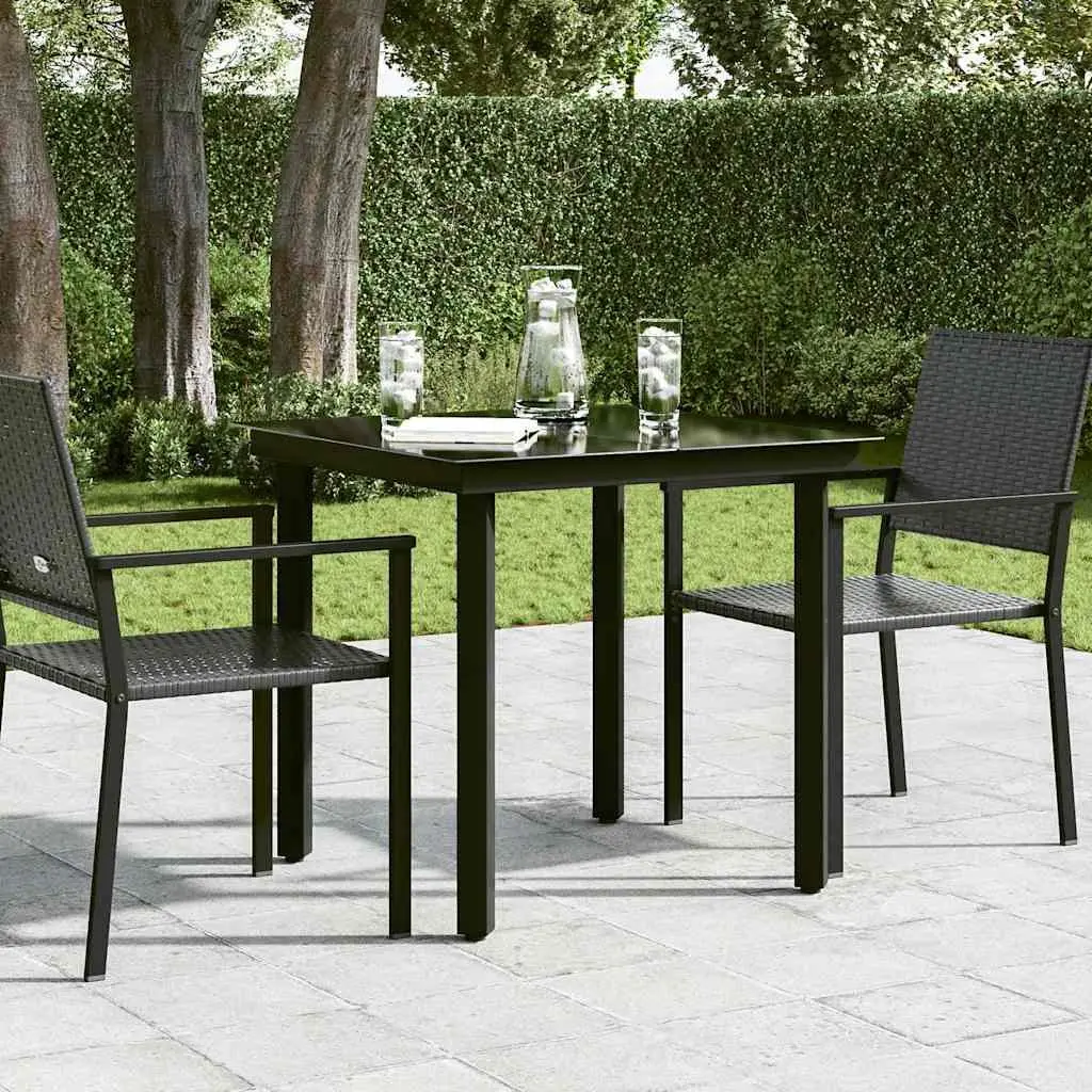 Outdoor Dining Table Steel Frame Black 80x80x74cm Minimalist Glass Top