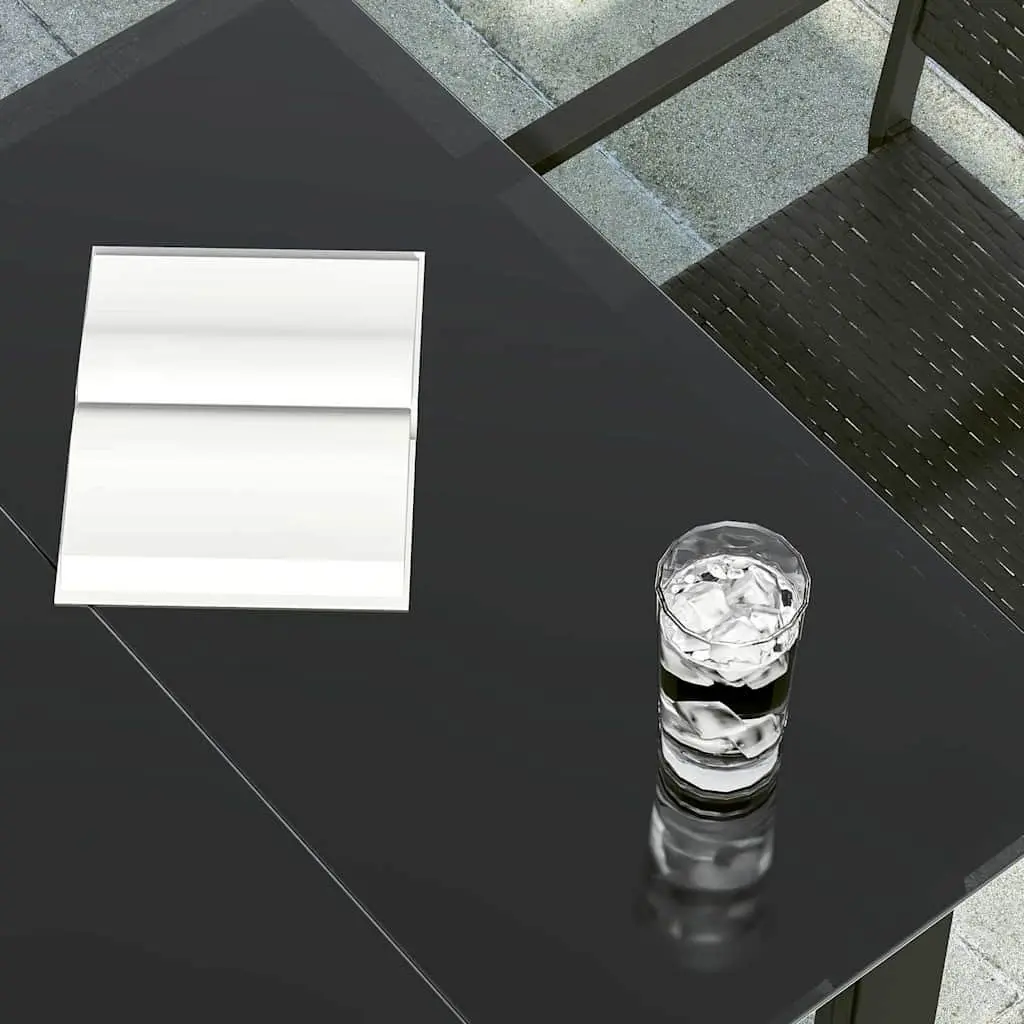 Outdoor Dining Table Steel Frame Black 80x80x74cm Minimalist Glass Top