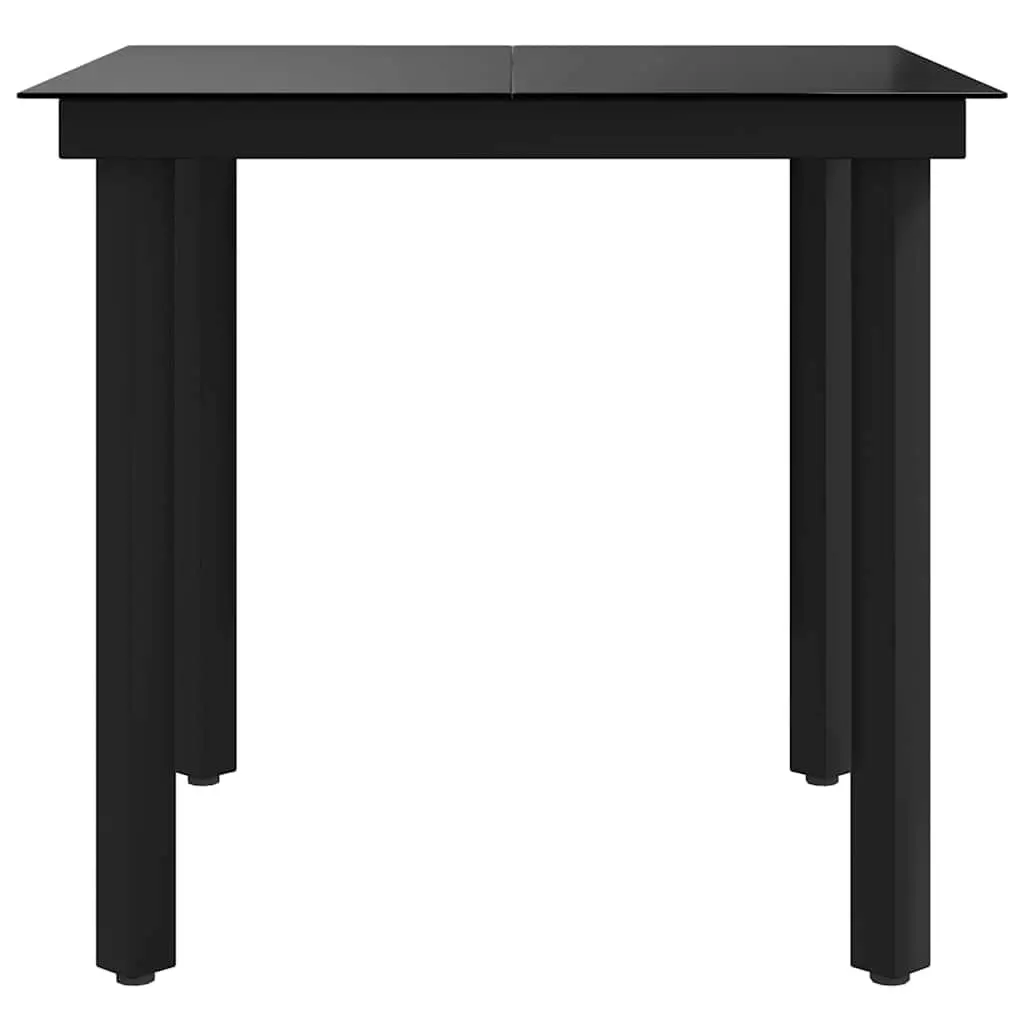 Outdoor Dining Table Steel Frame Black 80x80x74cm Minimalist Glass Top