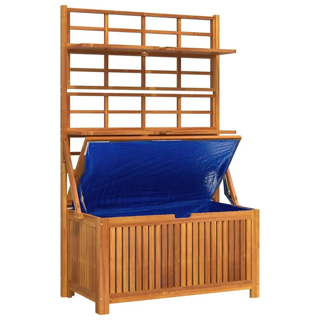 Outdoor Storage Box Solid Acacia Wood Brown with Integrated Trellis and Utility Shelves