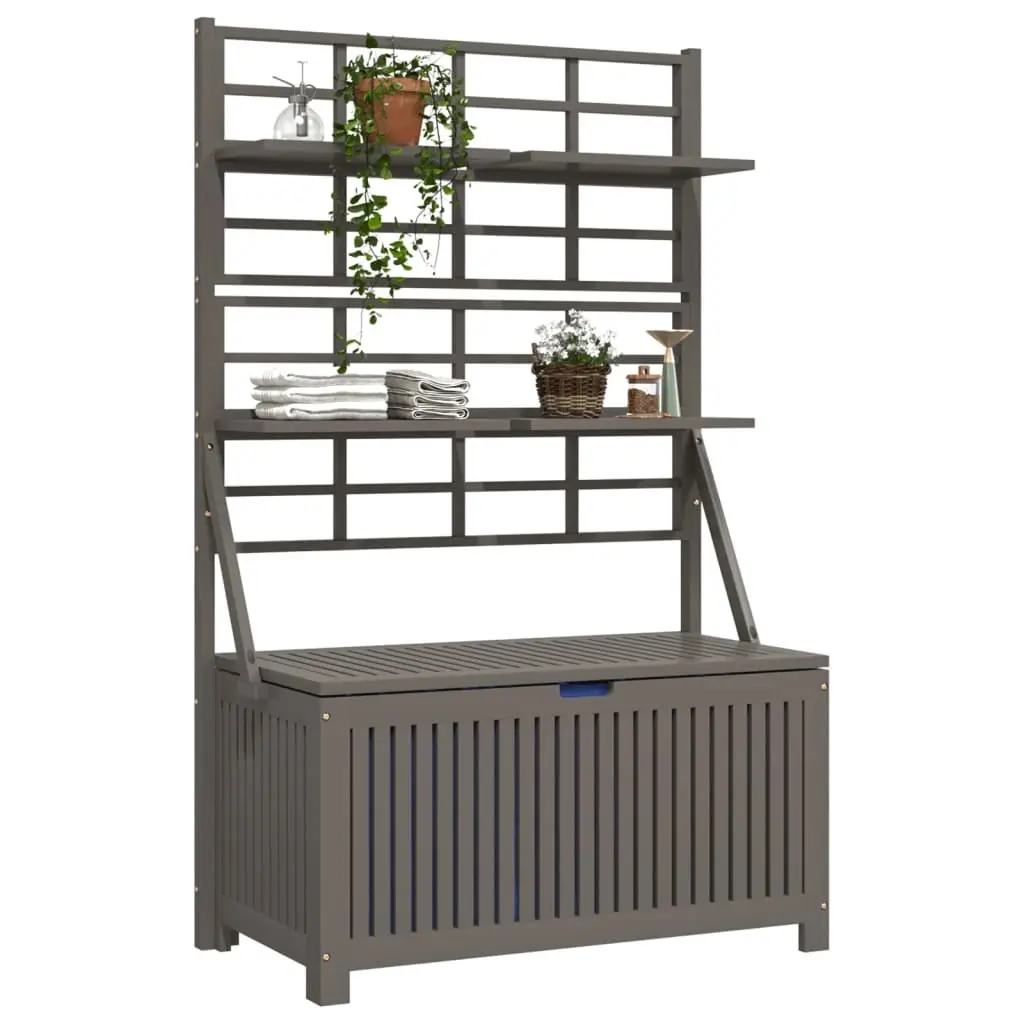 Outdoor Storage Box Solid Acacia Wood 99x50x160cm Grey Garden Planter with Trellis