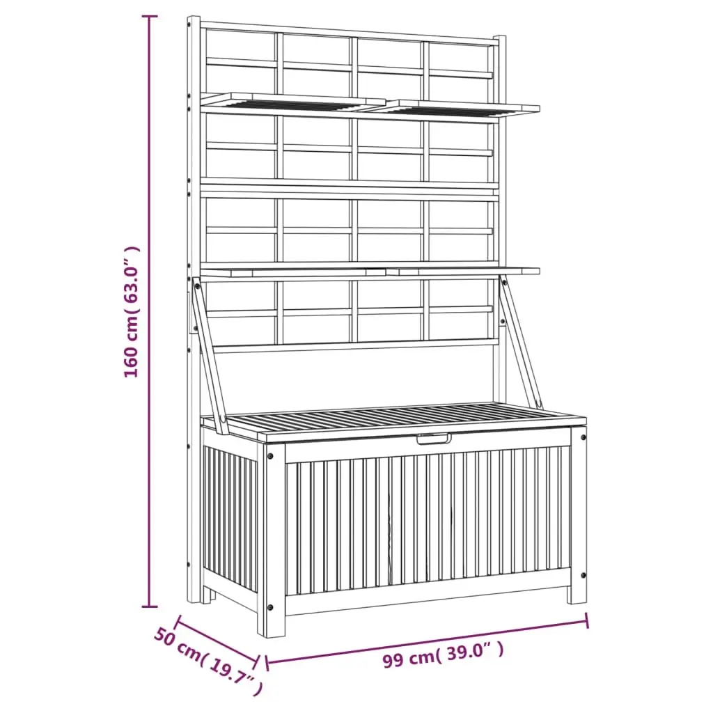 Outdoor Storage Box Solid Acacia Wood 99x50x160cm Grey Garden Planter with Trellis