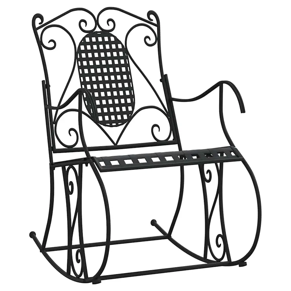 Rocking Bench Steel 84cm Black Outdoor High Back Support