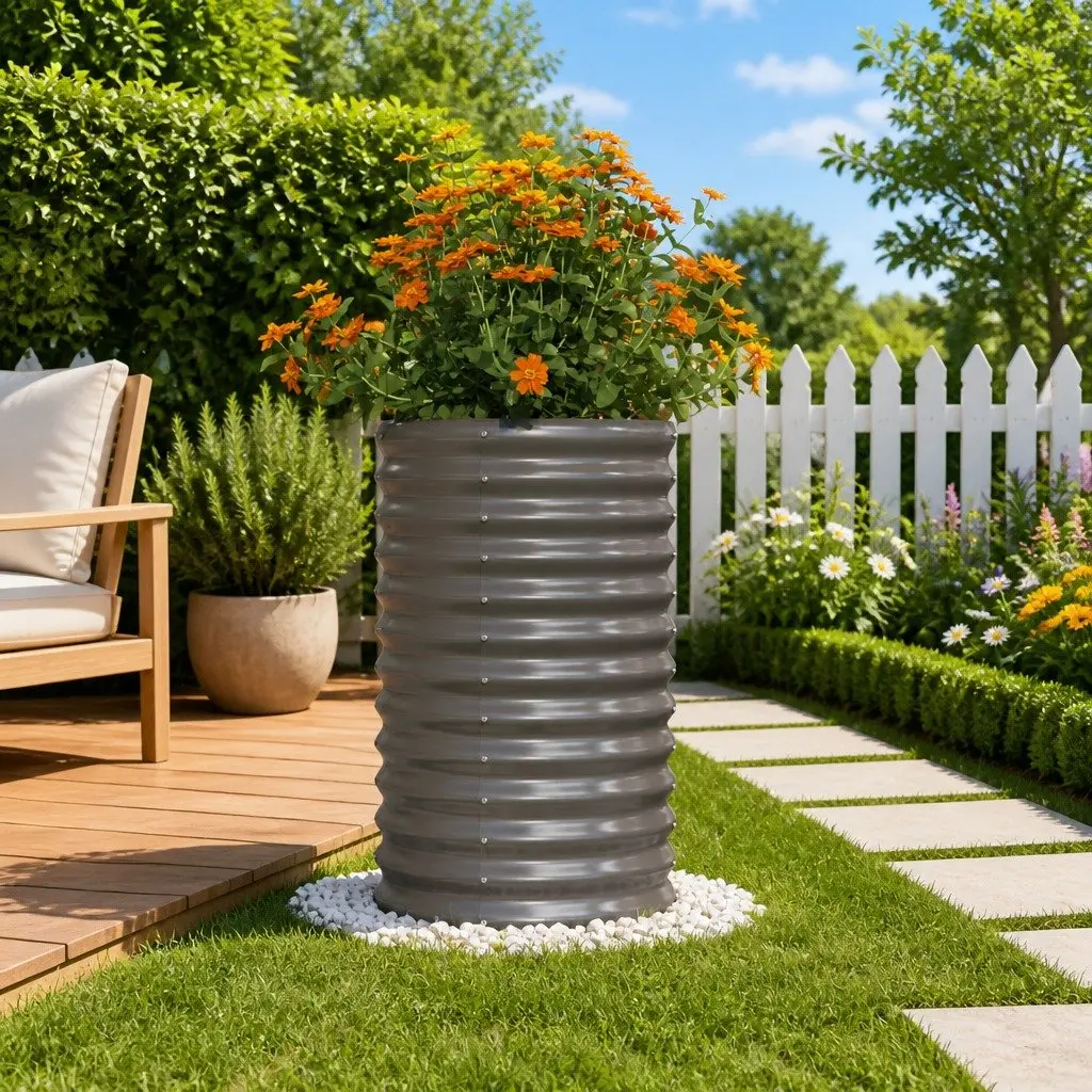Garden Planter Raised Bed Sturdy Galvanised Steel 40 x 40 x 68 cm Grey