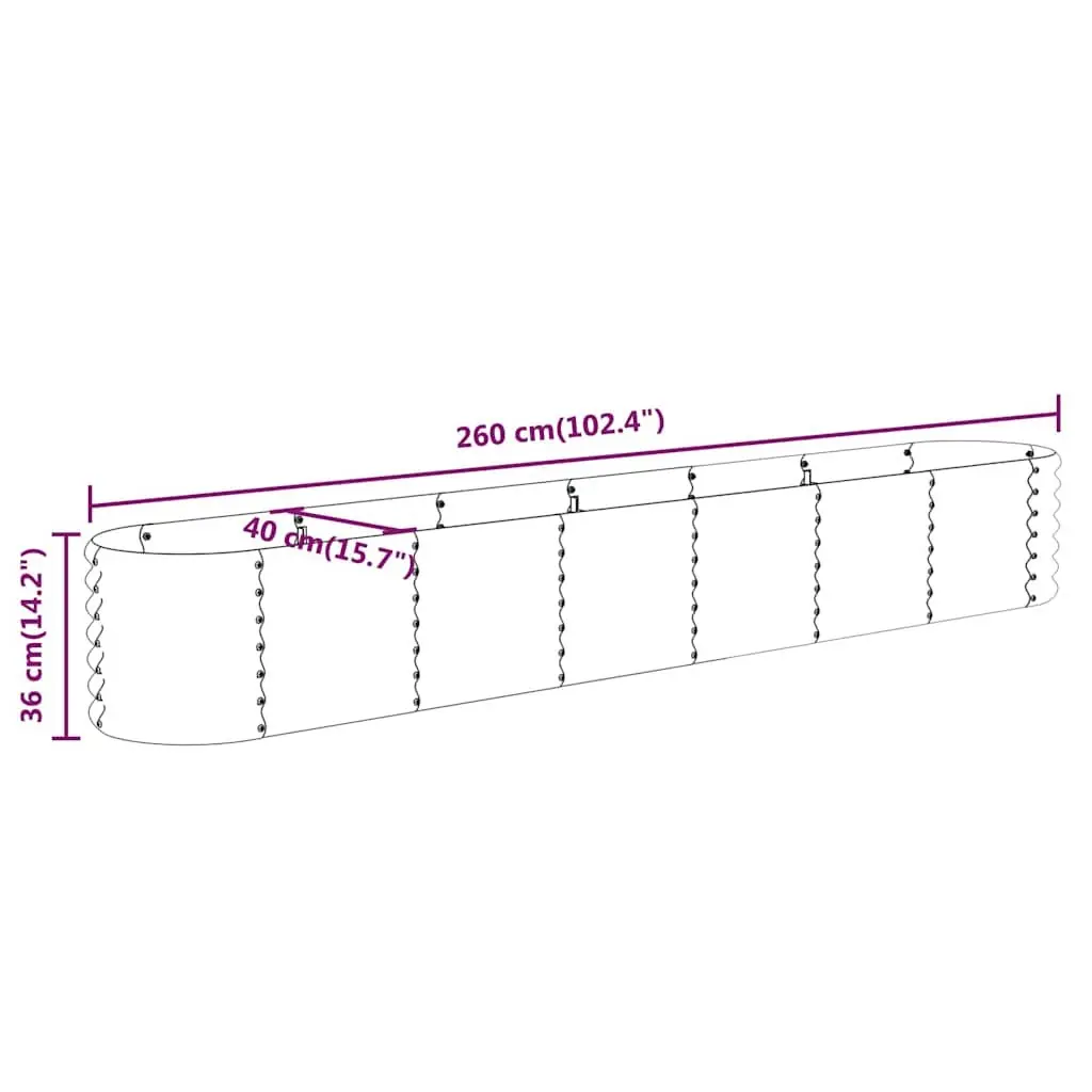 Garden Raised Bed Galvanised Steel Planter Box 260 x 40 x 36 cm Silver