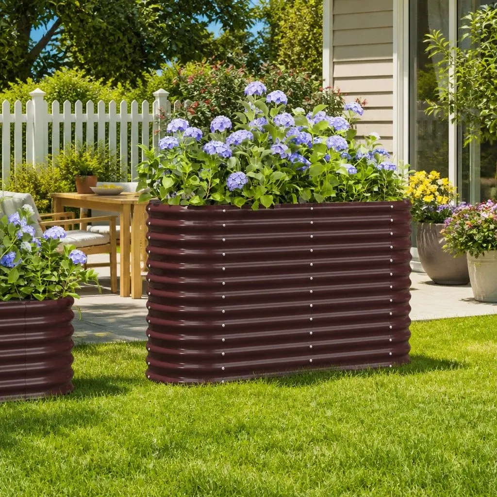 Garden Raised Bed Planter Box Galvanised Steel Frame 114 x 40 x 68 cm Brown
