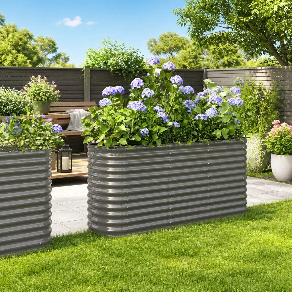 Garden Raised Bed Galvanised Steel Planter Box 152 x 40 x 68 cm Grey