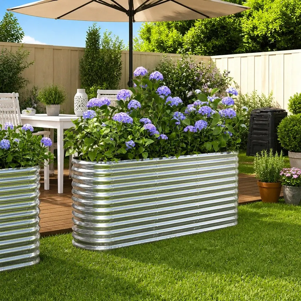 Raised Bed Planter Box Galvanised Steel Frame Silver Outdoor Gardening 152x40x68cm