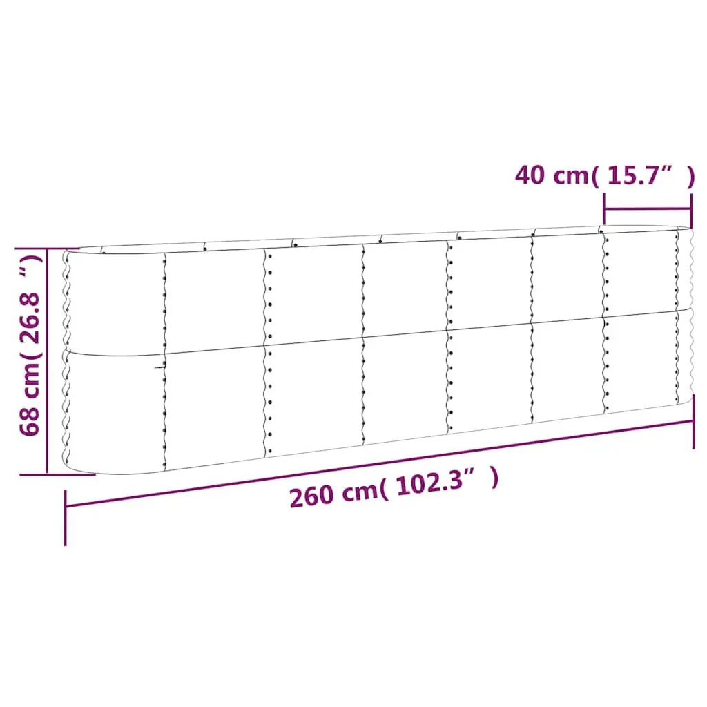 Outdoor Garden Planter Box Sturdy Green Galvanised Steel 260x40x68cm for Vegetable Herb Flower Growing