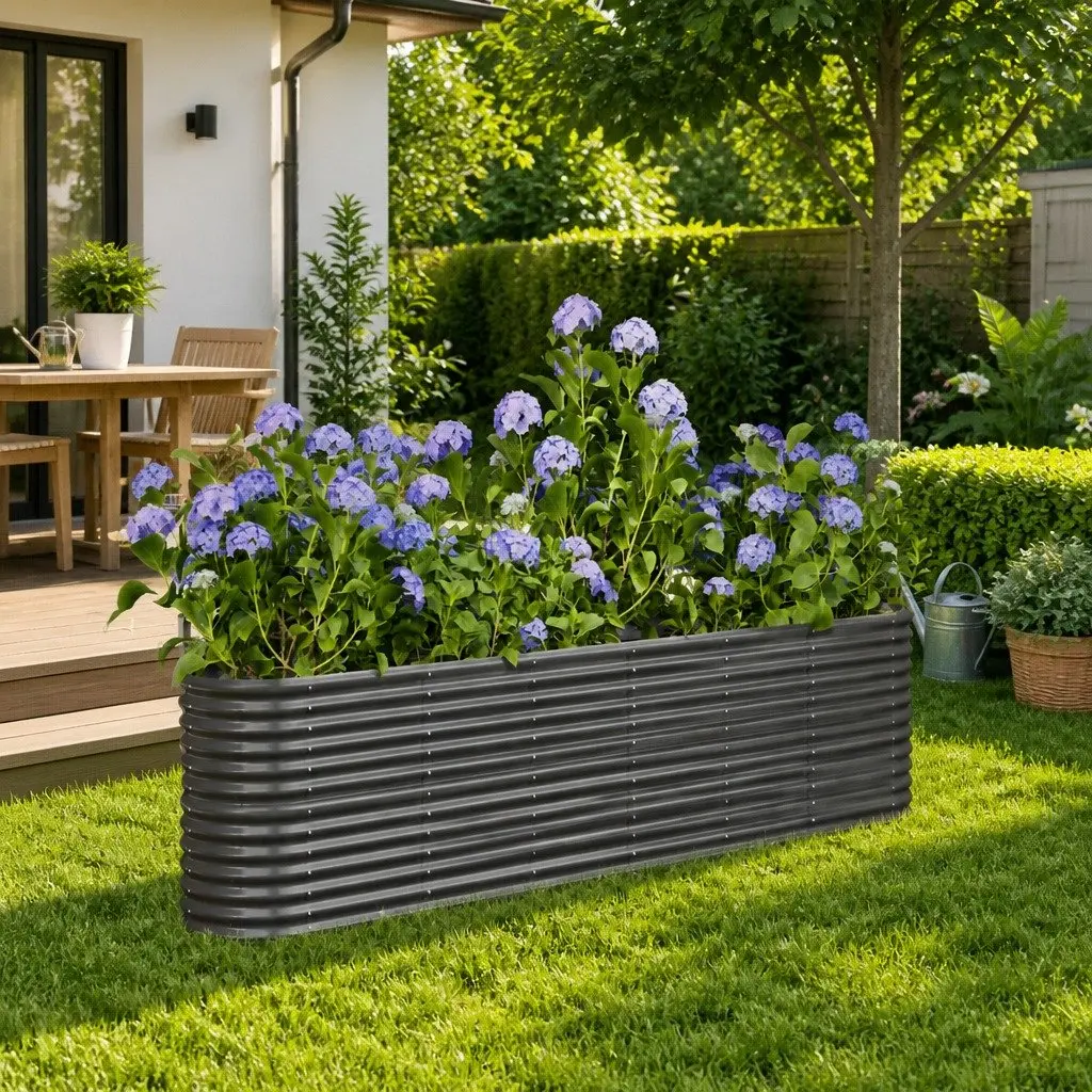 Raised Garden Bed Galvanised Steel Frame 260x40x68cm Grey Outdoor Planter Box for Vegetables