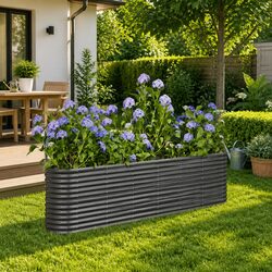 Garden Raised Bed Grey Outdoor Planter Box Galvanised Steel Frame Vegetable