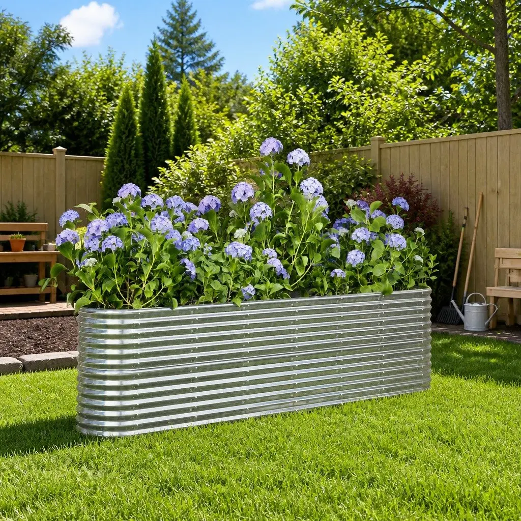 Galvanised Steel Raised Garden Bed Planter 260x40x68cm Silver Outdoor