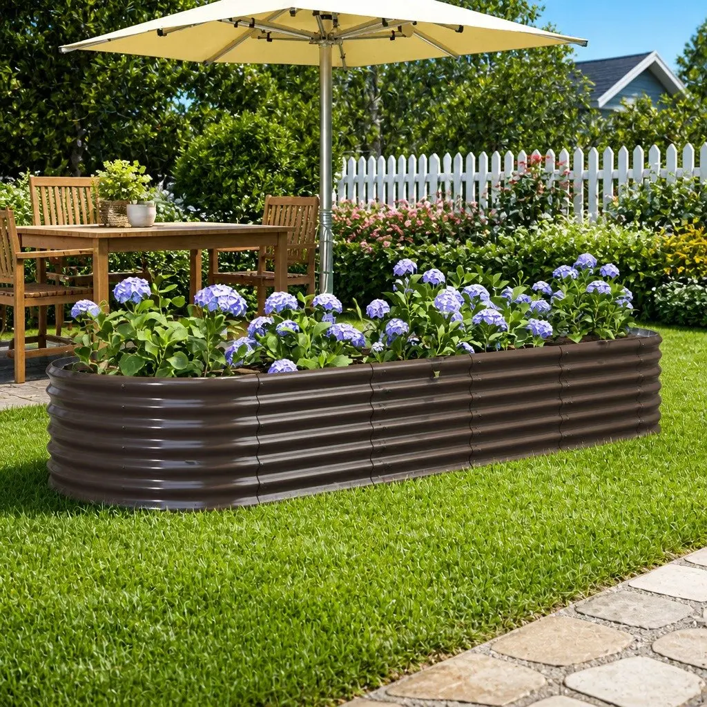 Raised Bed Planter Box Steel Brown Galvanised 224cm x 80cm x 36cm Durable Weather Resistant Garden Tool for Outdoor Vegetable Herb Flower Gardening