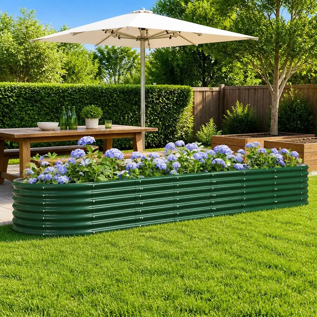 Raised Garden Bed Galvanised Steel Frame 296 x 80 x 36 cm Green