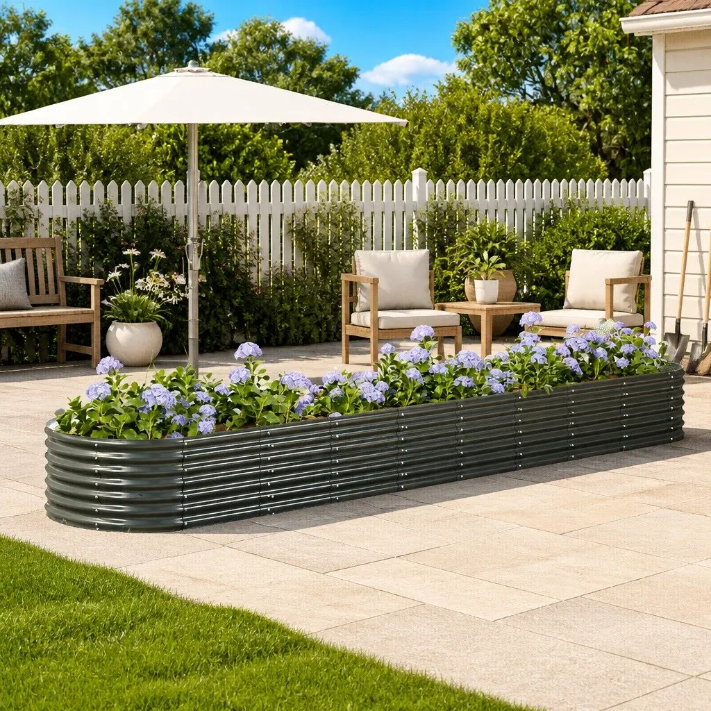 Garden Raised Bed Galvanised Steel Outdoor Planter Box Large Deep Frame Grey