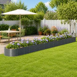 Garden Raised Bed Galvanised Steel Outdoor Planter Box Grey 620x80x36cm