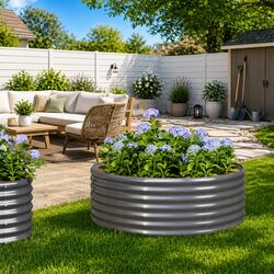 Practical Raised Planter Box in Grey Steel 100x100x36cm