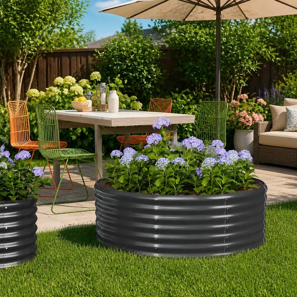 Planter Box Galvanised Steel Anthracite Outdoor Raised Bed 100x100x36cm for Vegetables Herbs and Flowers