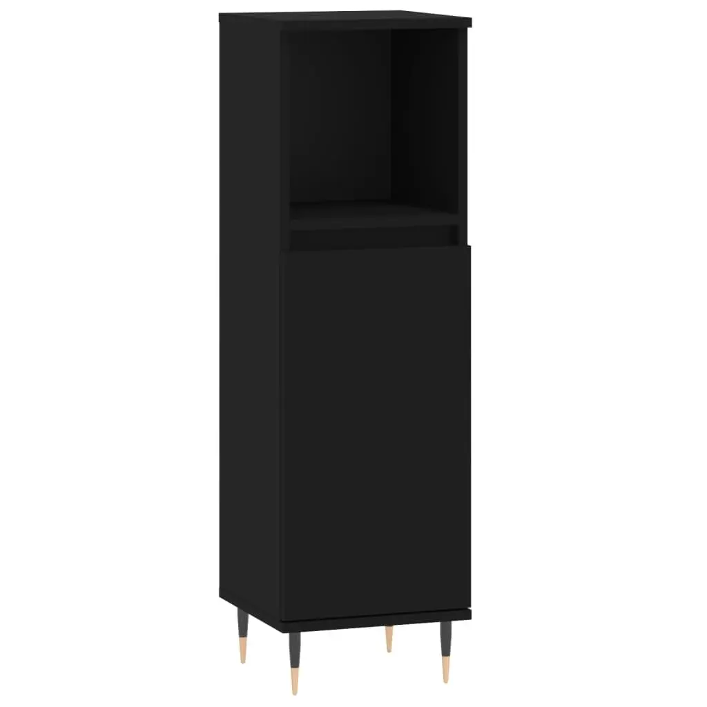 3 Piece Bathroom Furniture Set Engineered Wood Black Sink Cabinet Storage