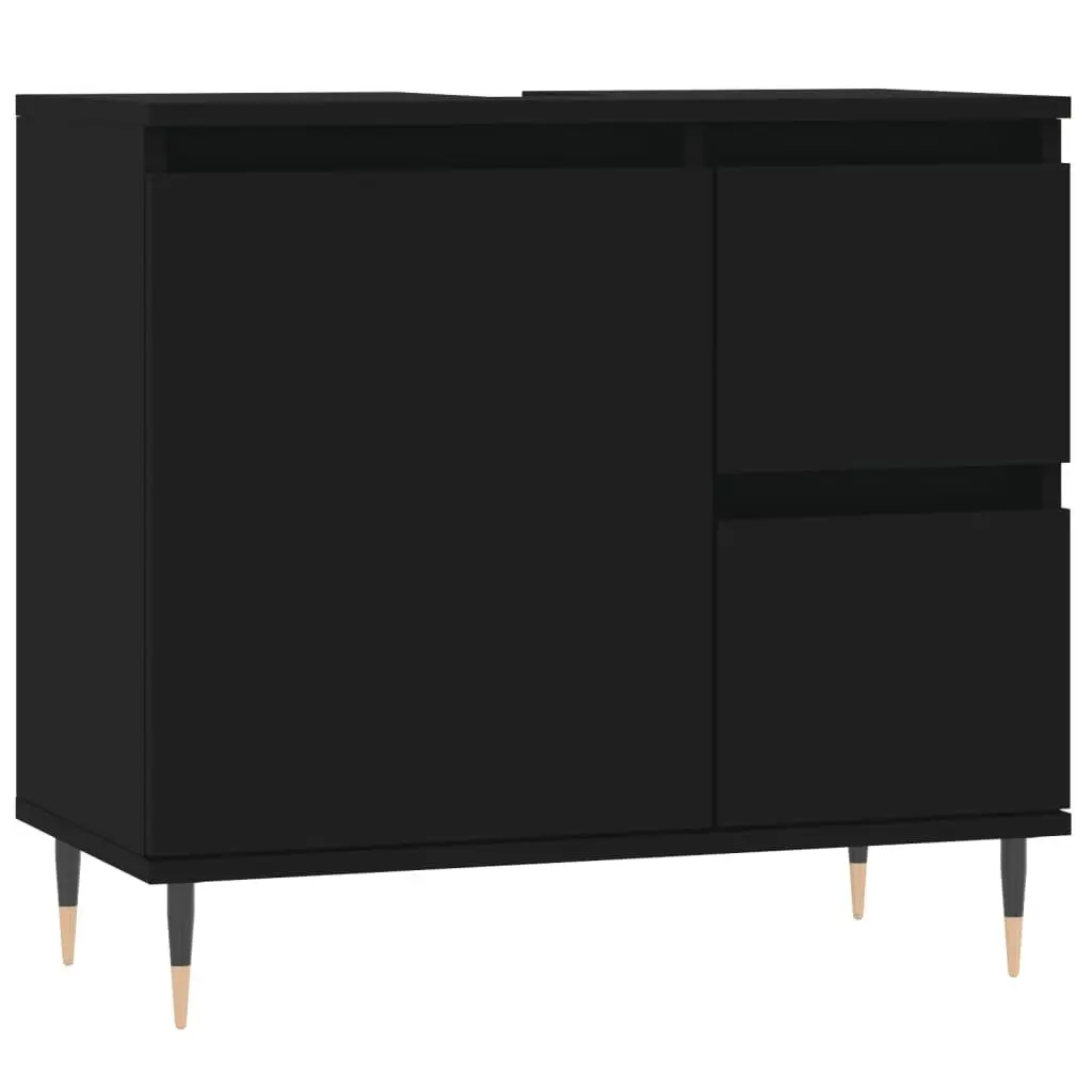 3 Piece Bathroom Furniture Set Engineered Wood Black Sink Cabinet Storage