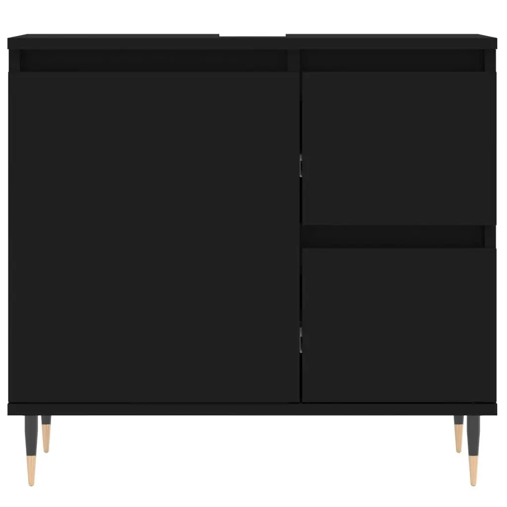 3 Piece Bathroom Furniture Set Engineered Wood Black Sink Cabinet Storage