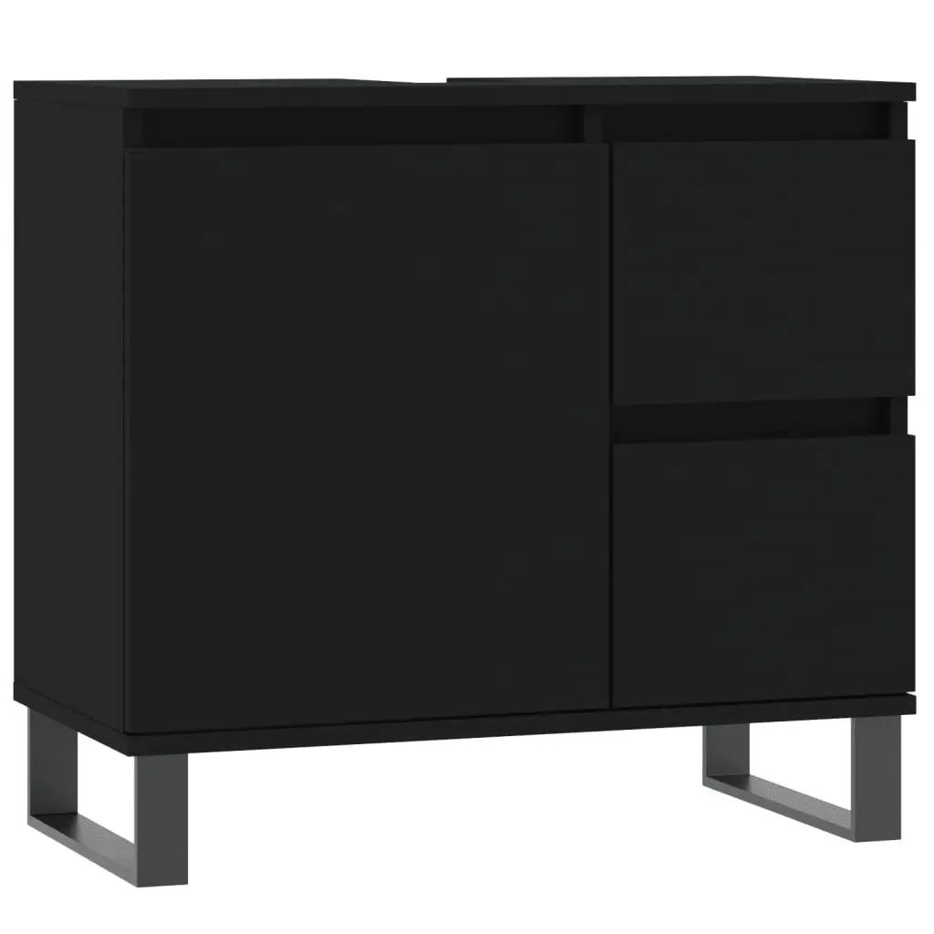 Bathroom Furniture Set Engineered Wood 3 Piece Black Cabinet Sink Vanity Storage