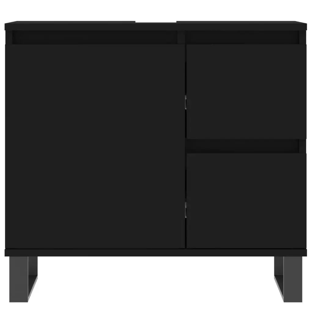 Bathroom Furniture Set Engineered Wood 3 Piece Black Cabinet Sink Vanity Storage