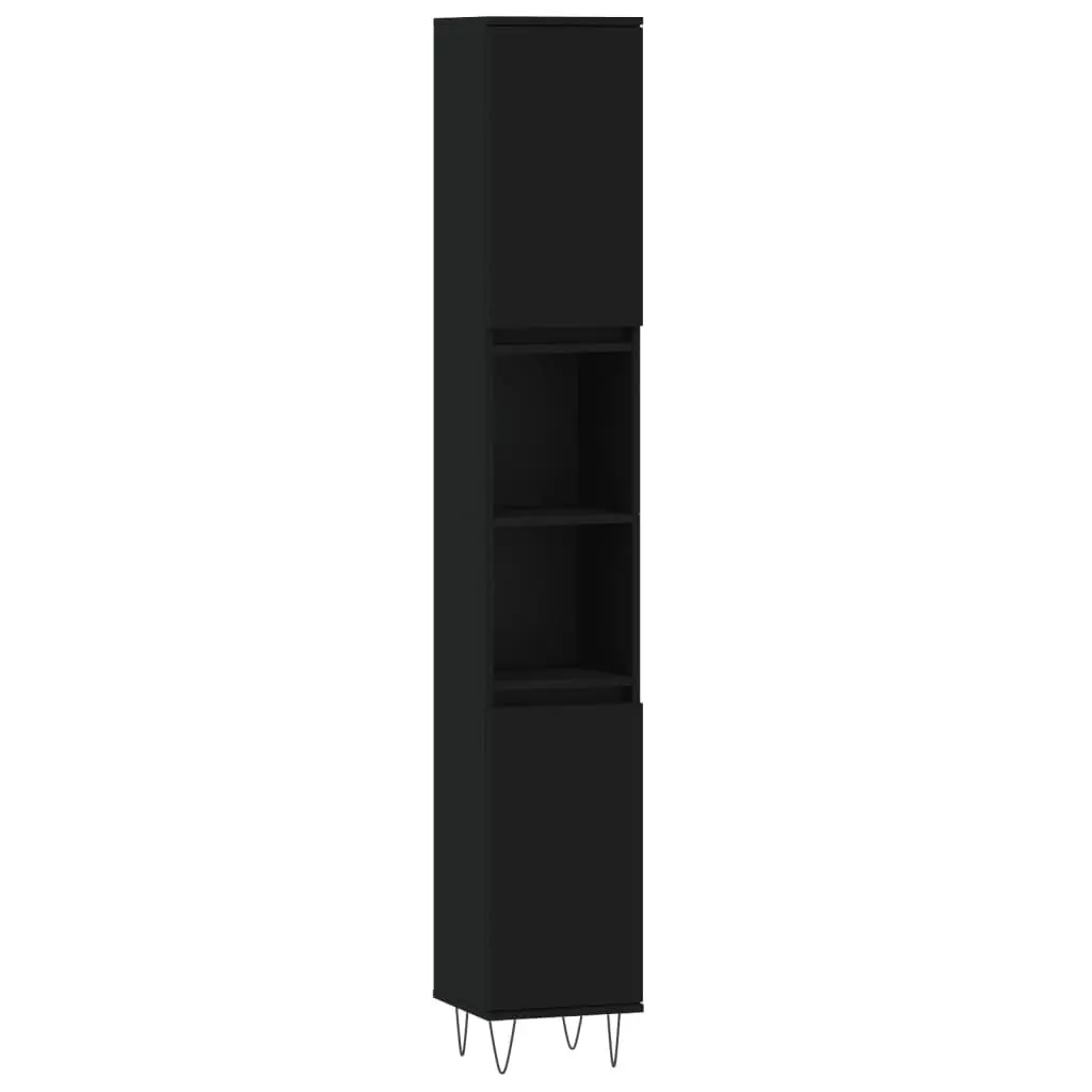 3 Piece Bathroom Furniture Set Engineered Wood Black Cabinet Sink Storage