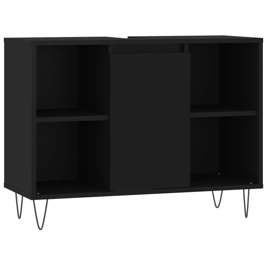 3 Piece Bathroom Furniture Set Engineered Wood Black Cabinet Sink Storage