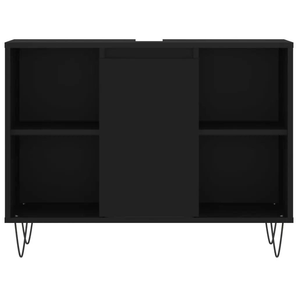 3 Piece Bathroom Furniture Set Engineered Wood Black Cabinet Sink Storage