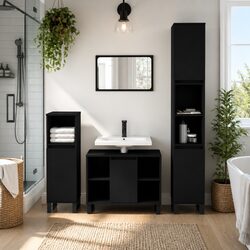 Practical Black 3 Piece Bathroom Storage Set