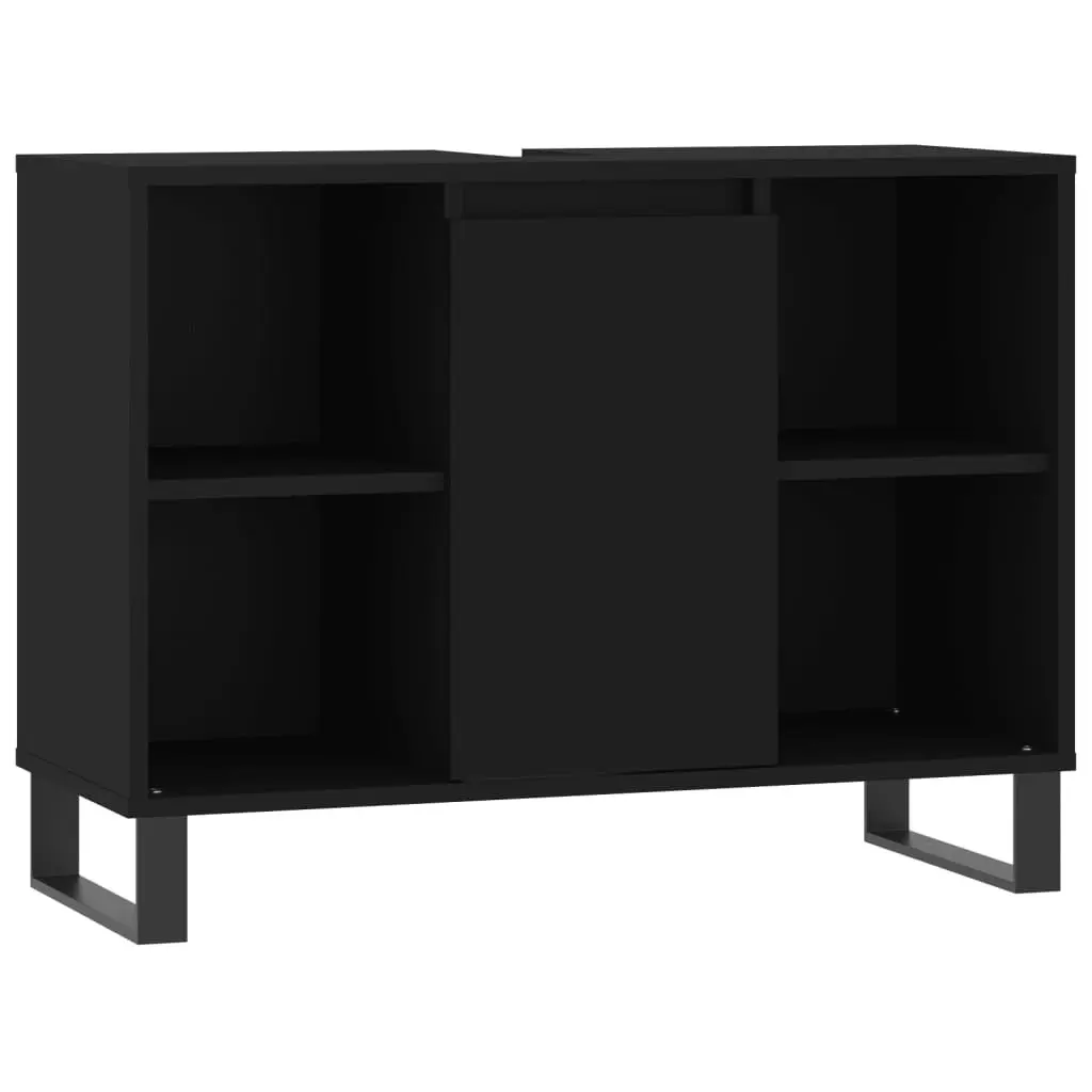 Black 3 Piece Vanity Set Engineered Wood Bathroom Storage Cabinet with Iron Feet
