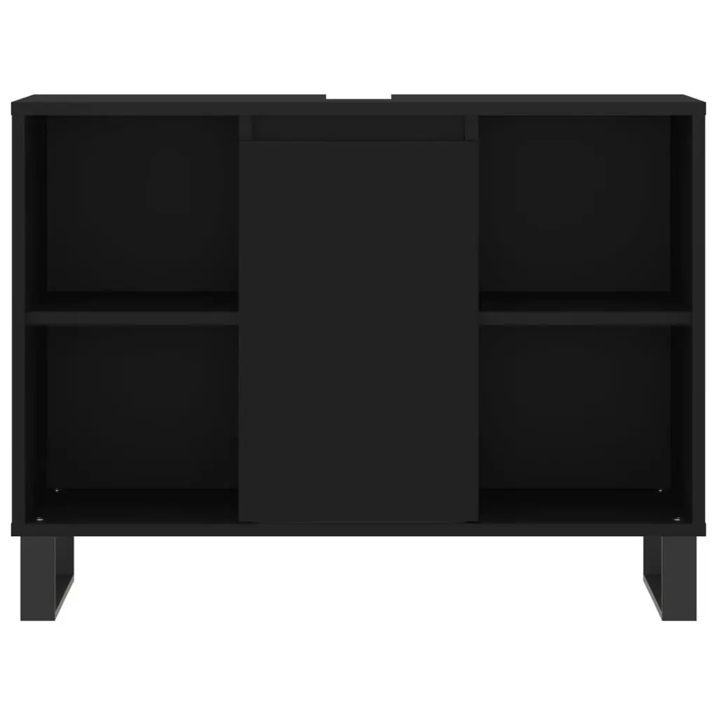 Black 3 Piece Vanity Set Engineered Wood Bathroom Storage Cabinet with Iron Feet