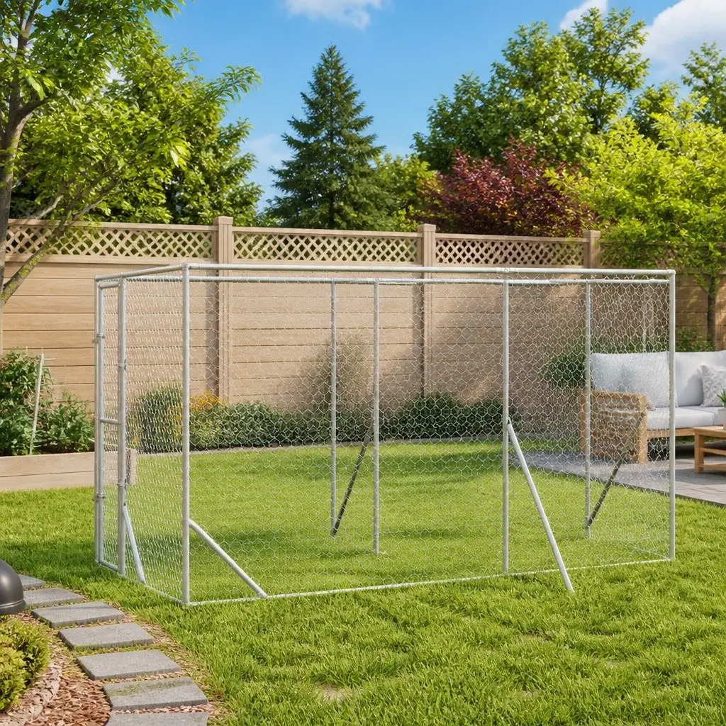 Dog Kennel Enclosure Galvanised Steel 2x6x2 m Silver