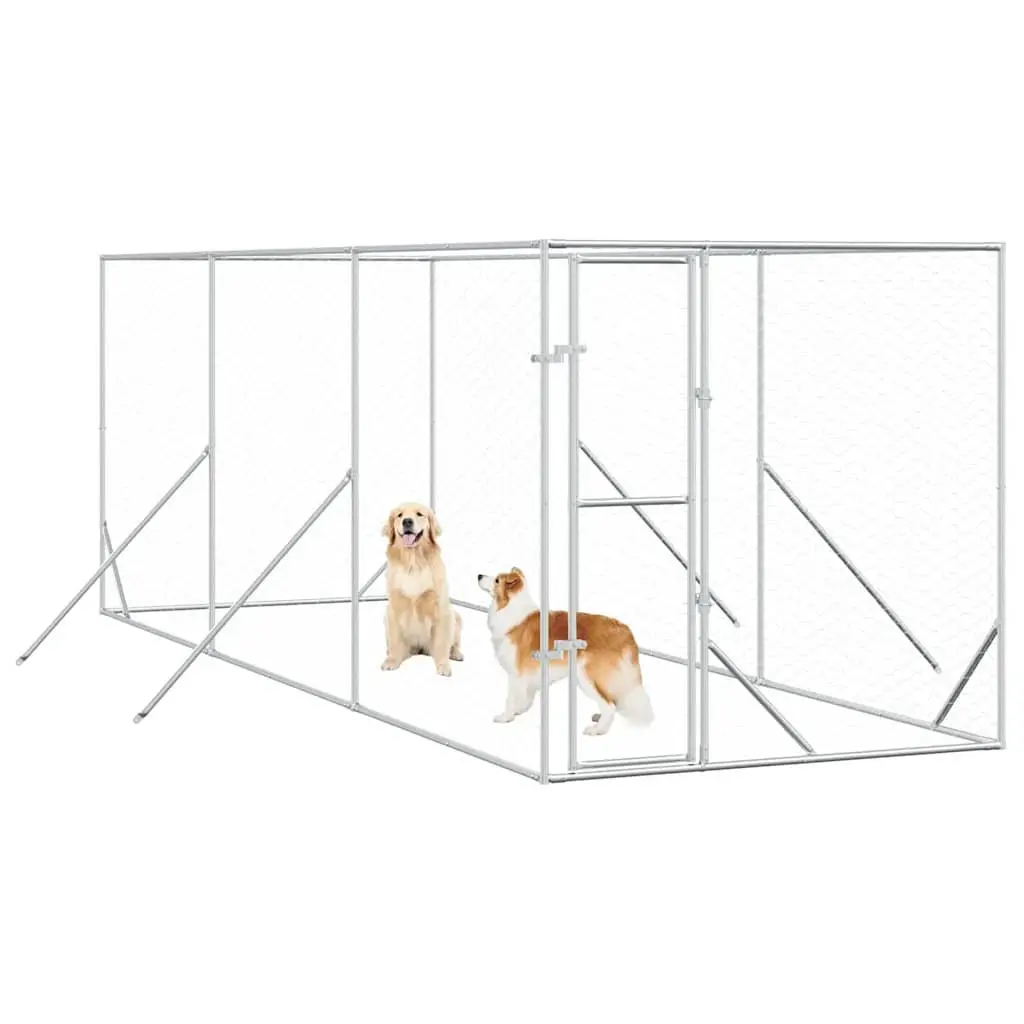 Dog Kennel Enclosure Galvanised Steel 2x6x2 m Silver