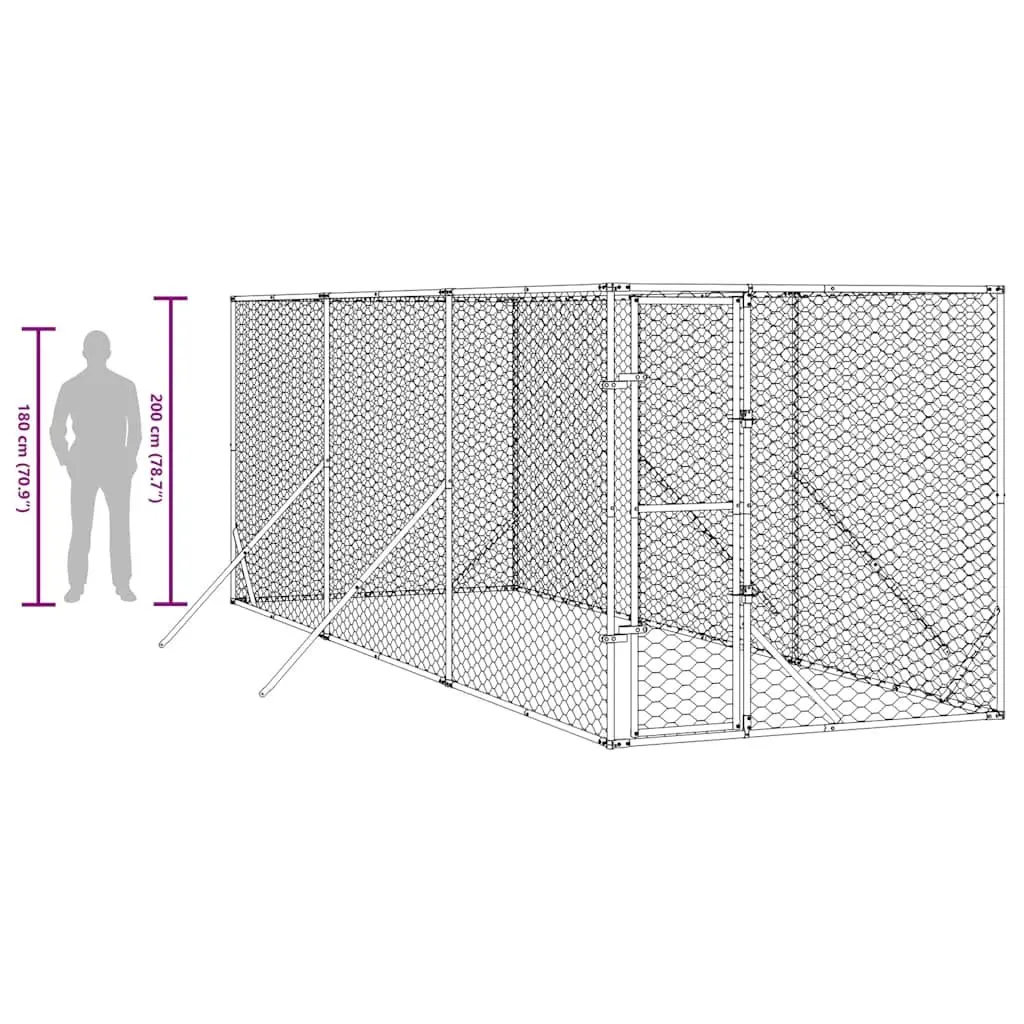Dog Kennel Enclosure Galvanised Steel 2x6x2 m Silver