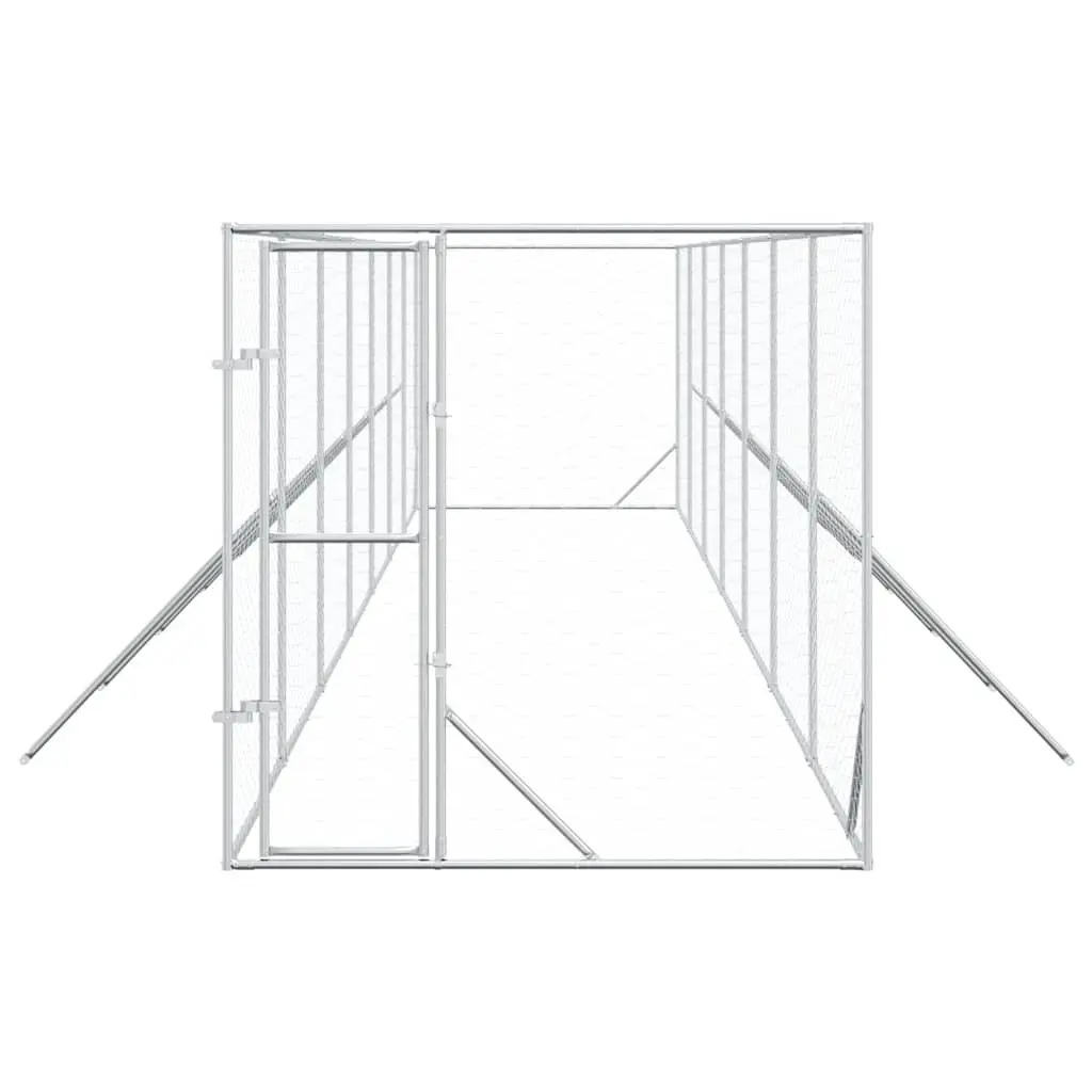 Outdoor Dog Kennel Galvanised Steel 2x14x2m Silver