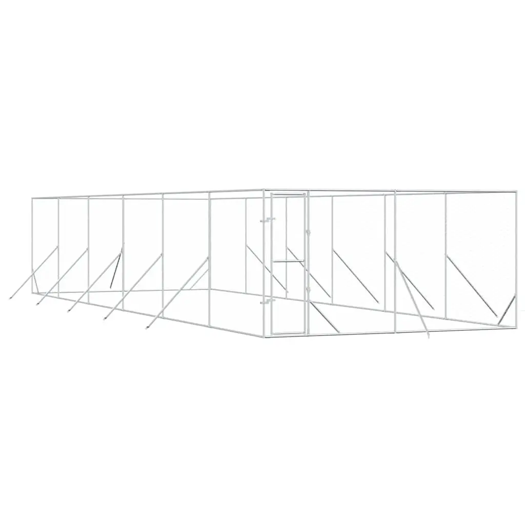 Outdoor Dog Kennel Run Enclosure Silver Galvanised Steel Spacious Animal Cage