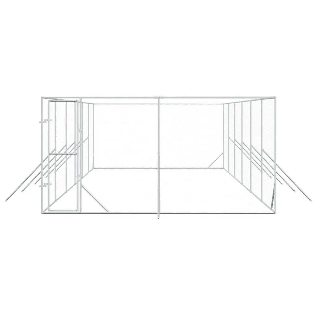 Outdoor Dog Kennel Run Enclosure Silver Galvanised Steel Spacious Animal Cage